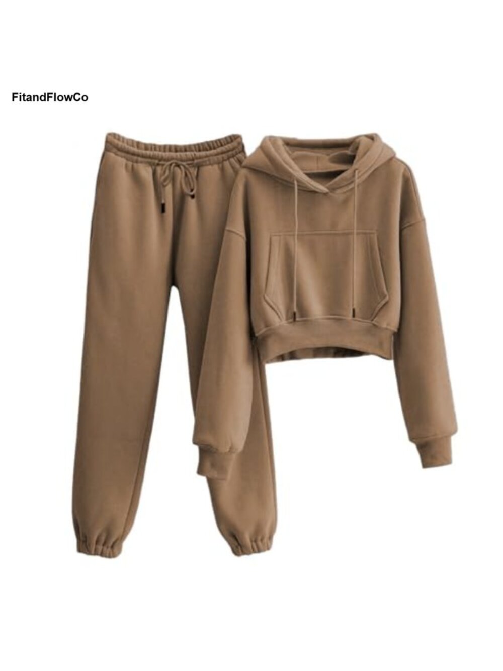 Fleece 2 Piece Sweatsuit Set Crop Hoodie & Joggers Lounge Gym